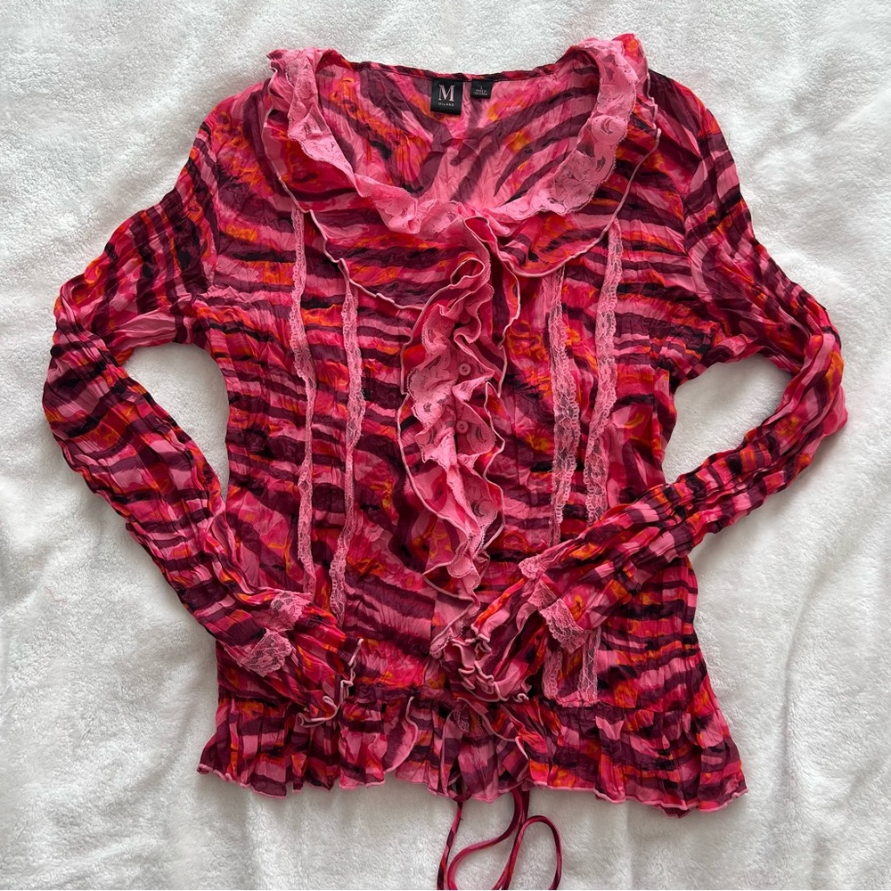 Milano Vibrant Pink and Red Ruffled Blouse